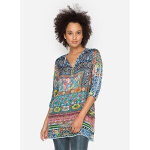 Johnny Was Womens Frame Kaleidoscope Print Tunic Silk Georgette Blouse Small